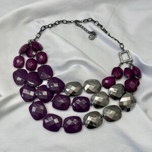 XXL Chunky Purple Silver Beaded Multi Strand Statement Necklace